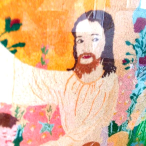 1951 Signed Crewel Cross Stitch Finished Jesus With Children 10x13 - Picture 2 of 6